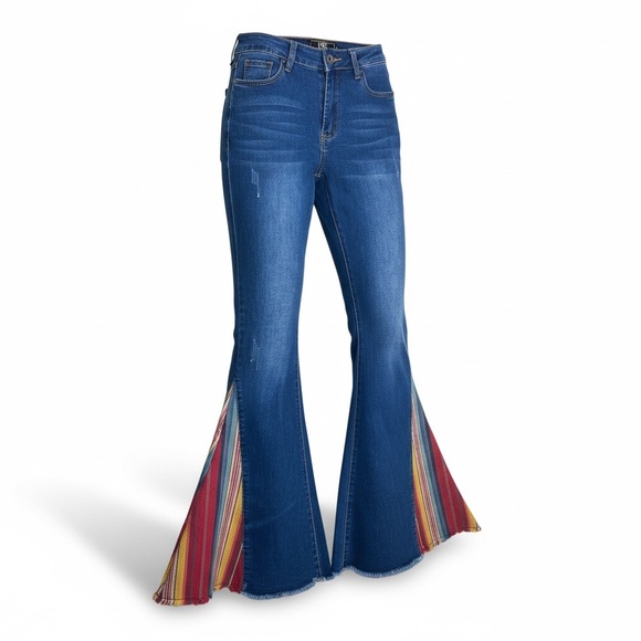 Lucky & Blessed Blue Flare Jeans with Colorful Insets - Picture 3 of 16